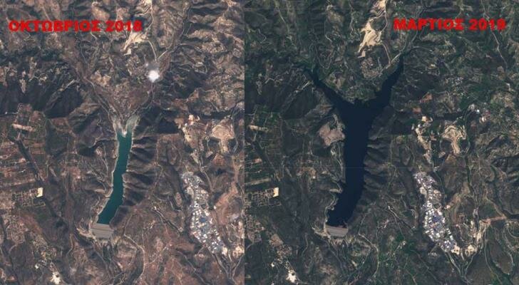 Потрясающе! Водохранилища Кипра из космоса до и после дождей