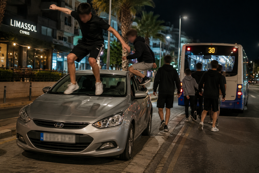 Подростки в Лимассоле попрыгали на капоте автомобиля и уехали на автобусе №30