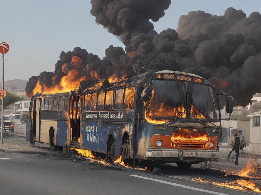 На трассе Пафос-Лимассол вспыхнул автобус
