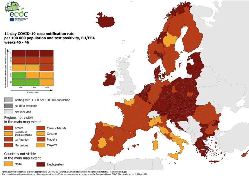 Практически весь ЕС оказался в красной или темно-красной зоне на карте ECDC: фото 2