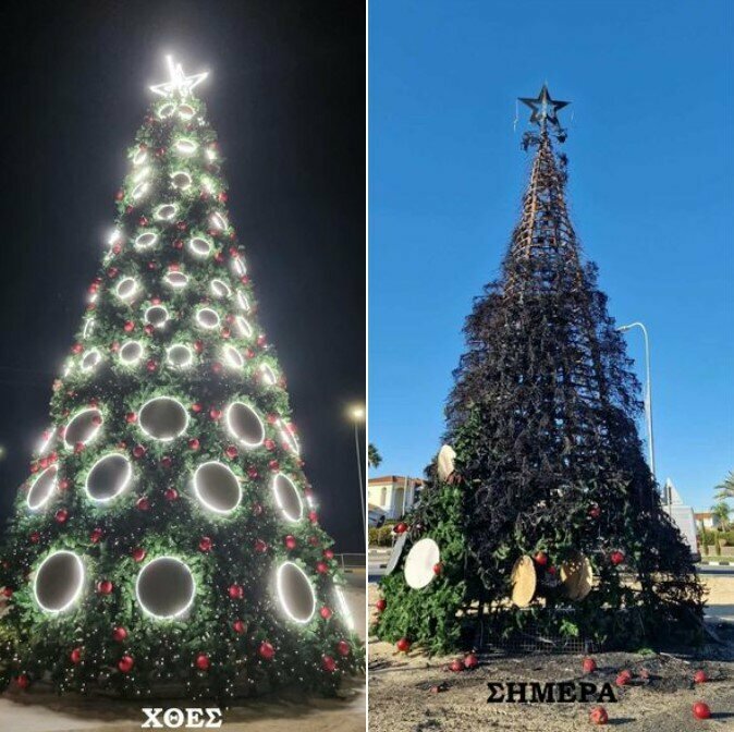 В Никосии хулиганы сожгли рождественскую елку: фото 2