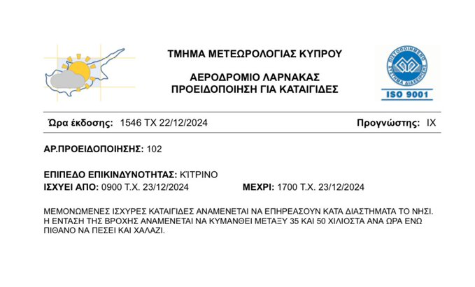 Внимание! Метеорологическая служба Кипра выдала новое желтое предупреждение: фото 2 Внимание! Метеорологическая служба Кипра выдала новое желтое предупреждение: фото 2